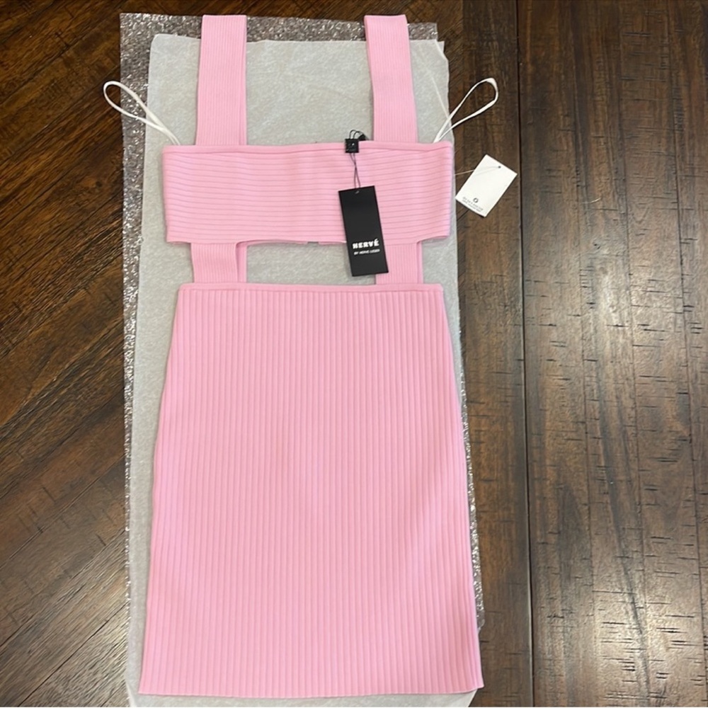 Herve Leger Pink Ribbed Women Dress- NWT